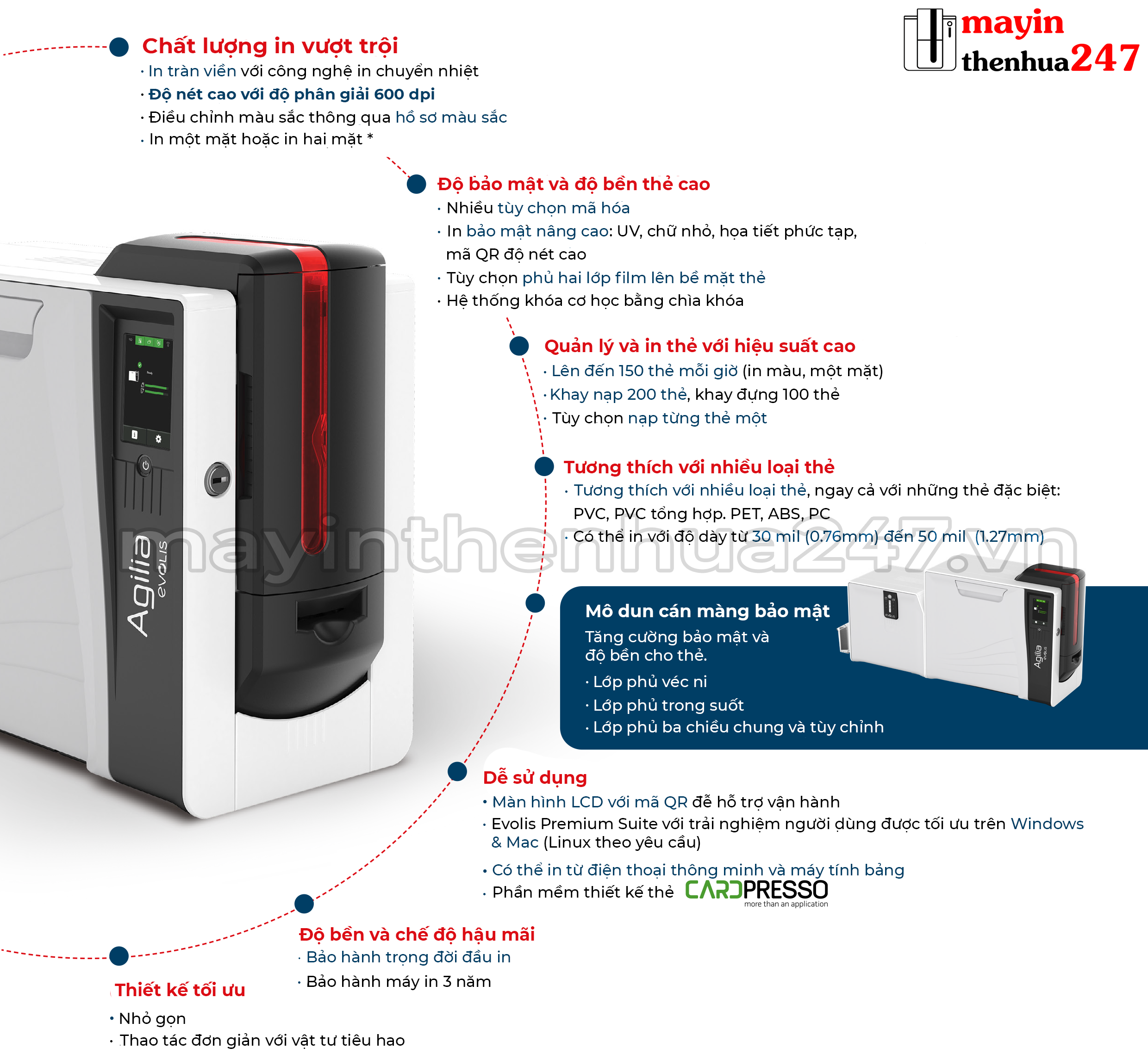 thông số máy in thẻ nhựa Evolis Agilia